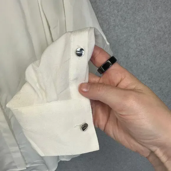 DKNY Foundation Shirt Womens Small Ivory 100% Polyester Button Down Long Sleeve - Picture 3 of 13